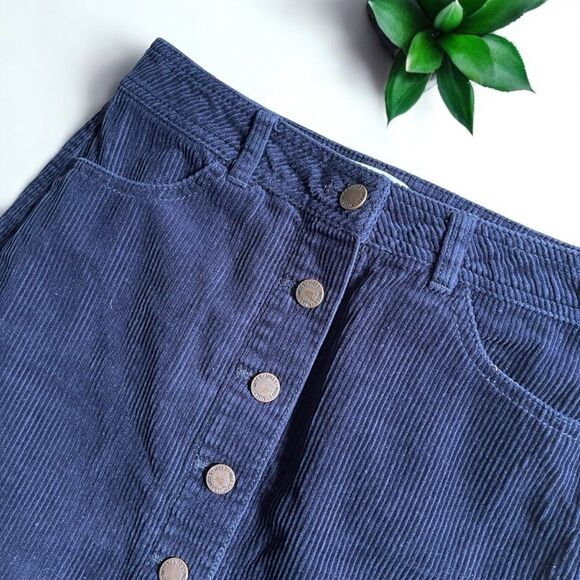 Miss Selfridge Corduroy Button-Front A-Line Skirt in Navy - Picture 6 of 10